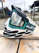 Teal mastodon flex 8 reverse white and black paintball goggle