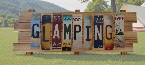 Glamping Cut License Plate Strip Sign