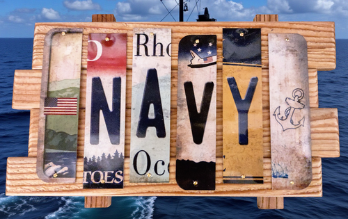 NAVY CUT LICENSE PLATE STRIP SIGN