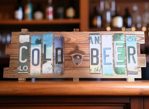 COLD BEER Cut License Plate Strip Sign