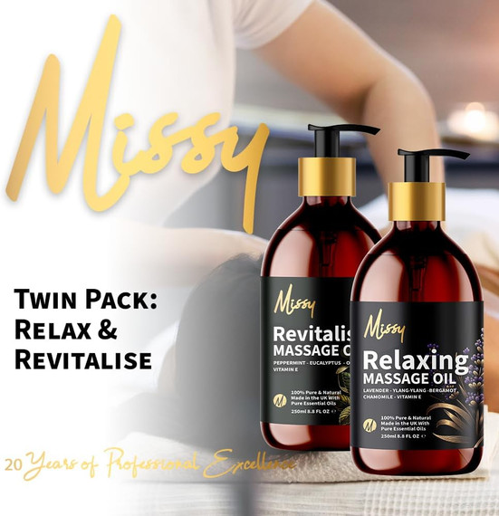 Missy Massage Oil Twin Pack – Relaxing & Revitalising – Natural Massage Oil for Massage Therapy