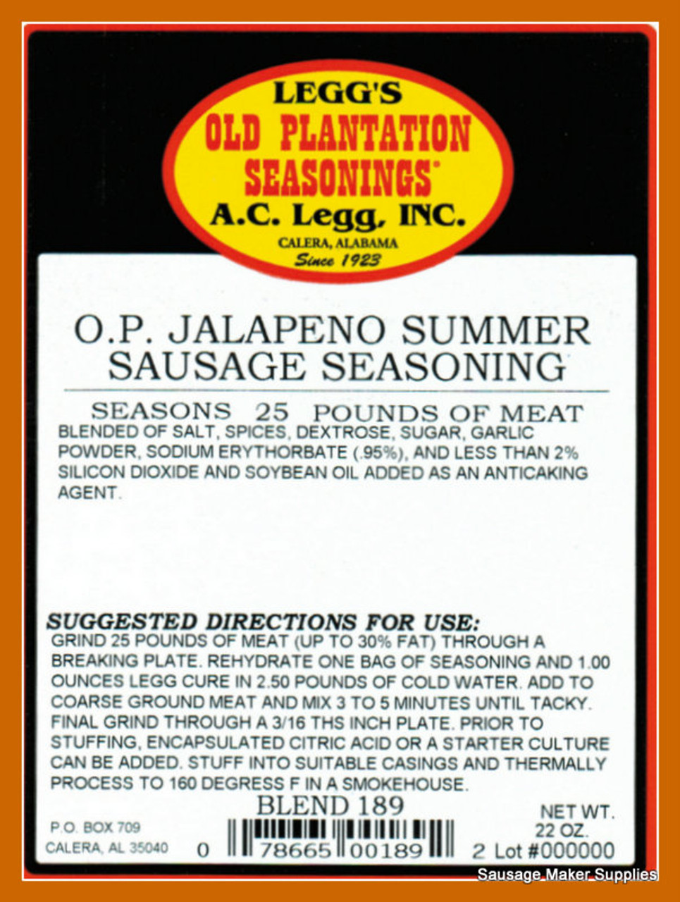 Jalapeno Summer Sausage Seasoning blend # 189