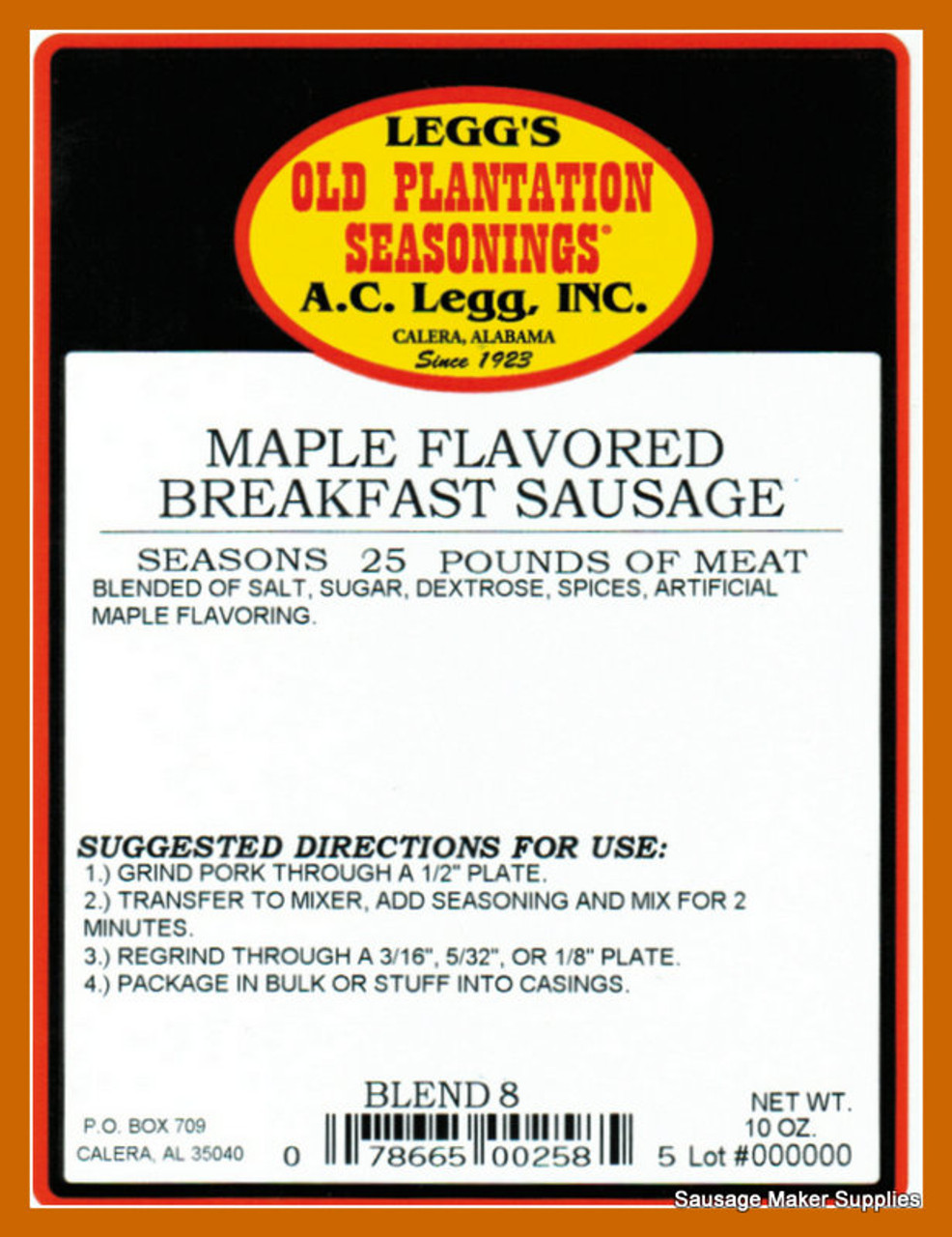 A.C. LEGG #8 - Maple Flavored Breakfast Sausage Seasoning
