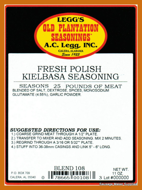  FRESH POLISH KIELBASA
Blend 108
 Contains the same spice blend as our Smoked Polish Kielbasa seasoning. 