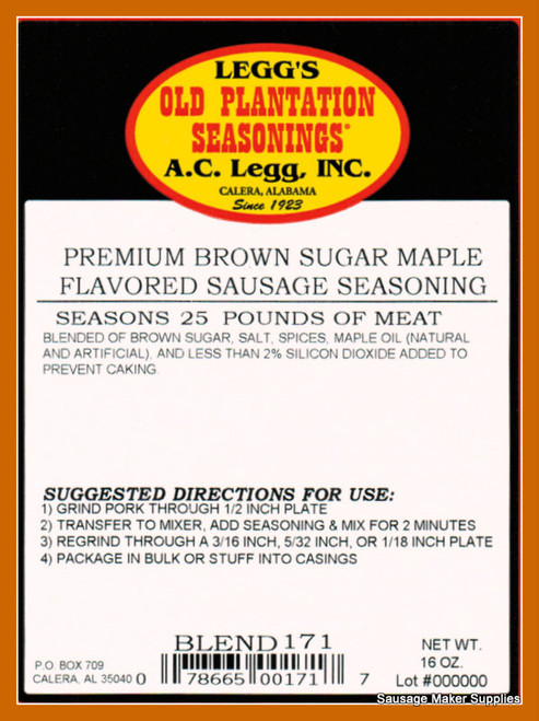 A.C. LEGG OLD PLANTATION PREMIUM BROWN SUGAR MAPLE SAUSAGE BLEND # 171 