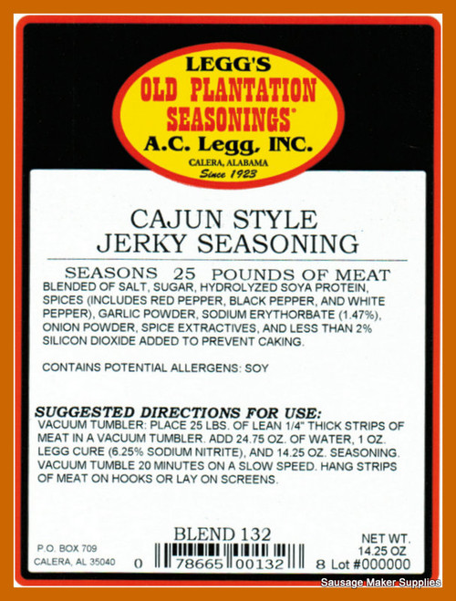 Cajun Style Jerky Seasoning
 Blend 132
 Contains red, black and white pepper for a spicy cajun flavor.