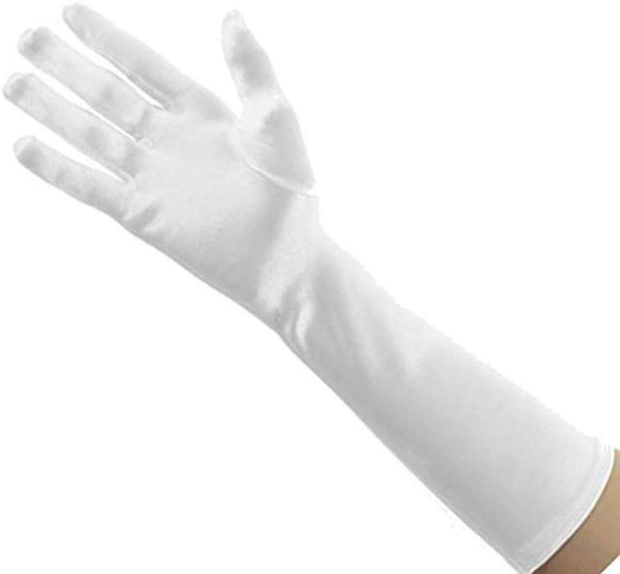 white satin elbow length gloves