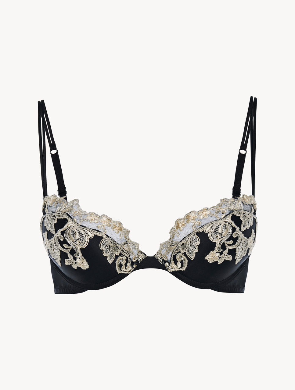 Black silk Push-up Bra with ivory frastaglio