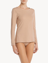 Nude cotton long-sleeved top_1