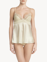 Off-white silk camisole with macramé frastaglio_1