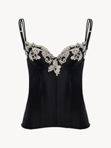 Black corset in silk satin with frastaglio_0