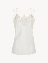 Off-white camisole in silk with macramé frastaglio_0