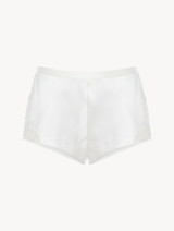 Off-white silk sleep shorts with macramé frastaglio_0