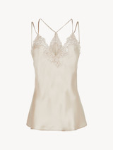 Rose Beige camisole in silk with macramé frastaglio_0