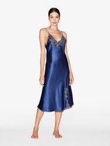Blue silk satin short nightgown with frastaglio_1