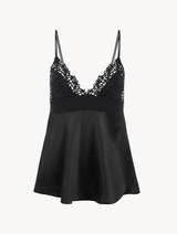 Black silk camisole with macramé frastaglio_0