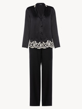 Black silk long pyjamas with frastaglio_0
