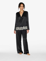 Black silk long pyjamas with frastaglio_1