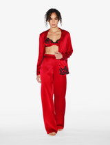 Red silk long pyjamas with frastaglio_4