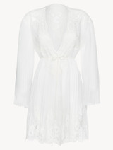 Short Robe in Off White with Cotton Leavers Lace_0