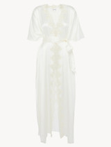 Off-white long silk robe with  macramé_0