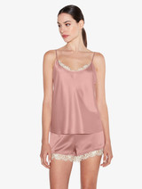 Silk Shorts with Leavers lace in Pink_3