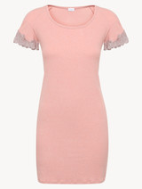 Cashmere Blend Ribbed Short Nightgown in Blush Clay with Frastaglio_0