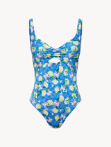 Blue Printed Cut-out Swimsuit_0