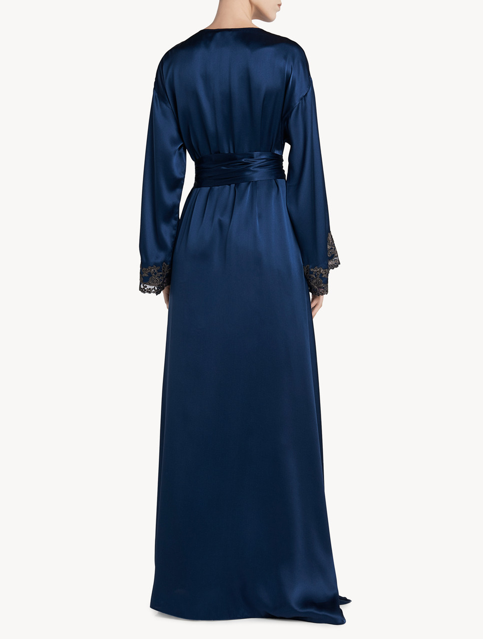 Blue Long Silk Robe With Frastaglio La Perla Australia Blue Long Silk Robe With Frastaglio La Perla Australia