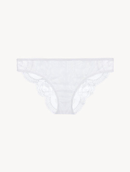 White stretch Leavers lace and tulle medium briefs_0