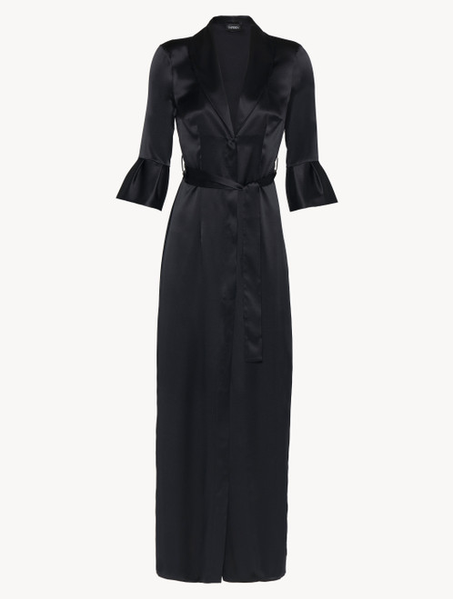 Black long silk belted robe_3