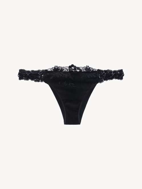 Brazilian Brief in black Lycra with embroidered tulle_1