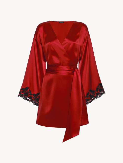 Red silk short robe with frastaglio_0
