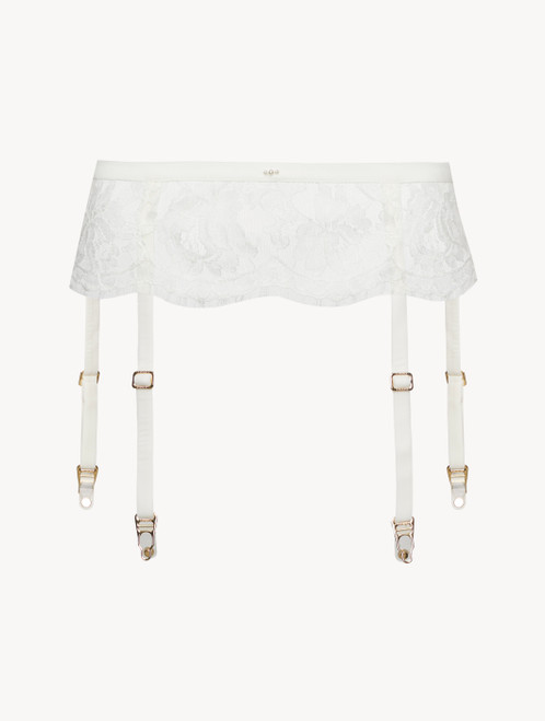 Suspender Belt in Off White with Cotton Leavers Lace_0