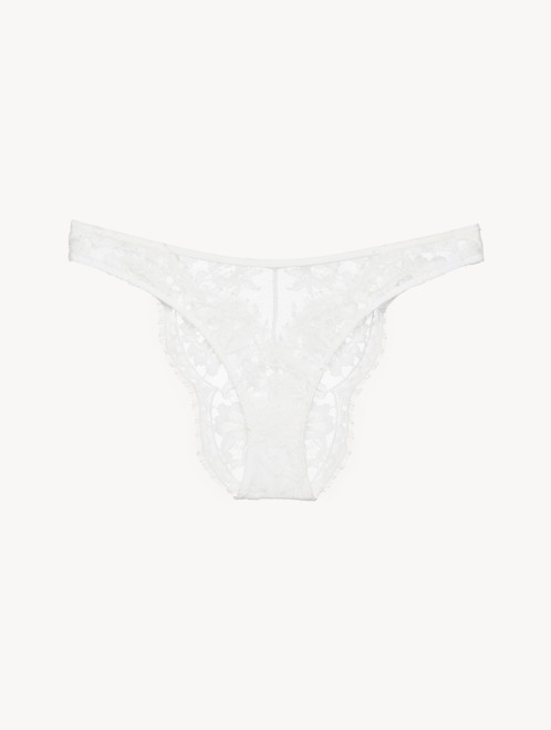 Brazilian Brief in Off White with Cotton Leavers Lace_0