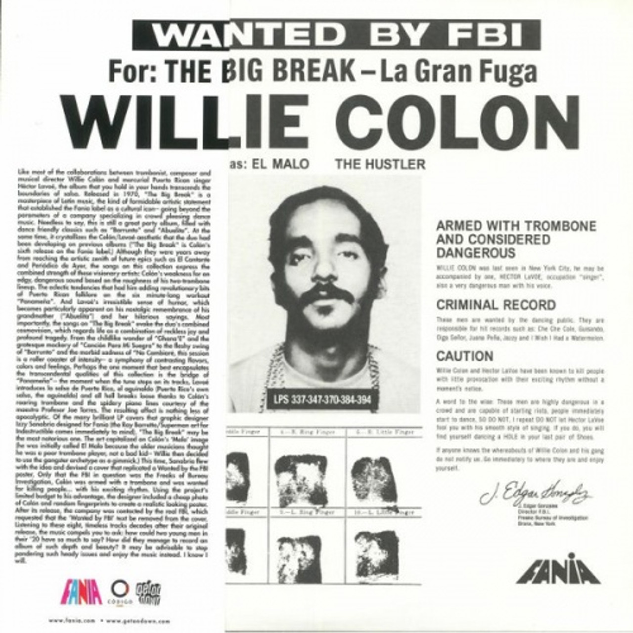 Willie Colon - Wanted By FBI / The Big Break - LP Vinyl