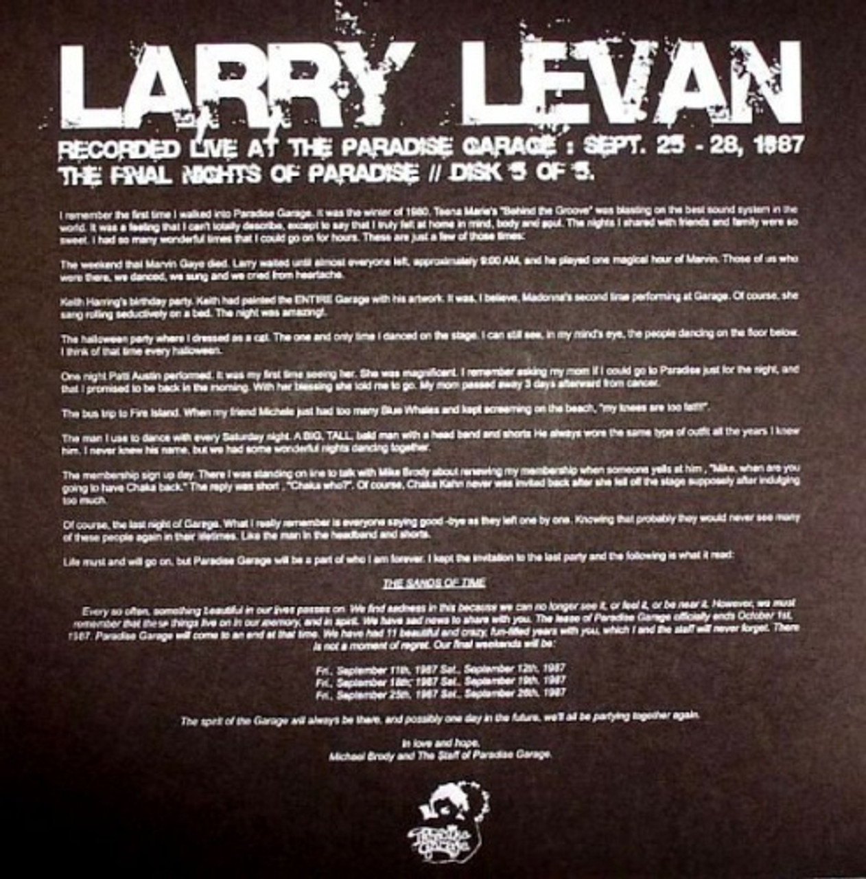 2022新作Larry Levan『Live at the paradise Garage』 洋楽