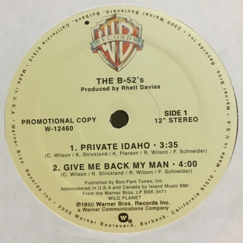 The B-52's - Private Idaho / Give Me Back My Man / Planet Claire - 12" Vinyl