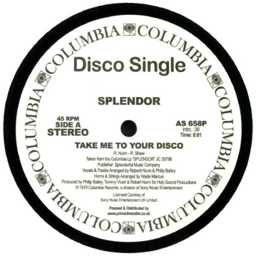 Splendor - Take Me To Your Disco / Special Lady - 12" Vinyl
