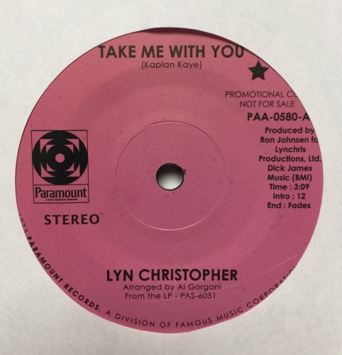 洋楽 Lyn Christopher Take Me With You 7'' Lyn Christopher - Take Me With You - 7