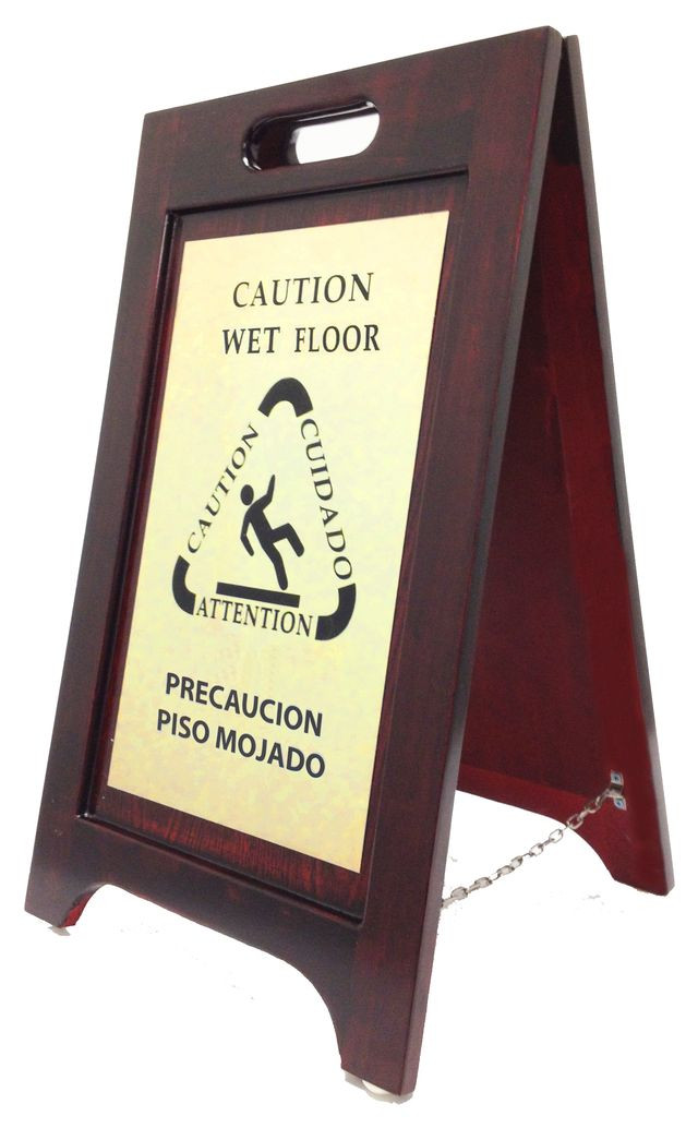 Wooden Wet Floor Sign Bilinguals - All styles