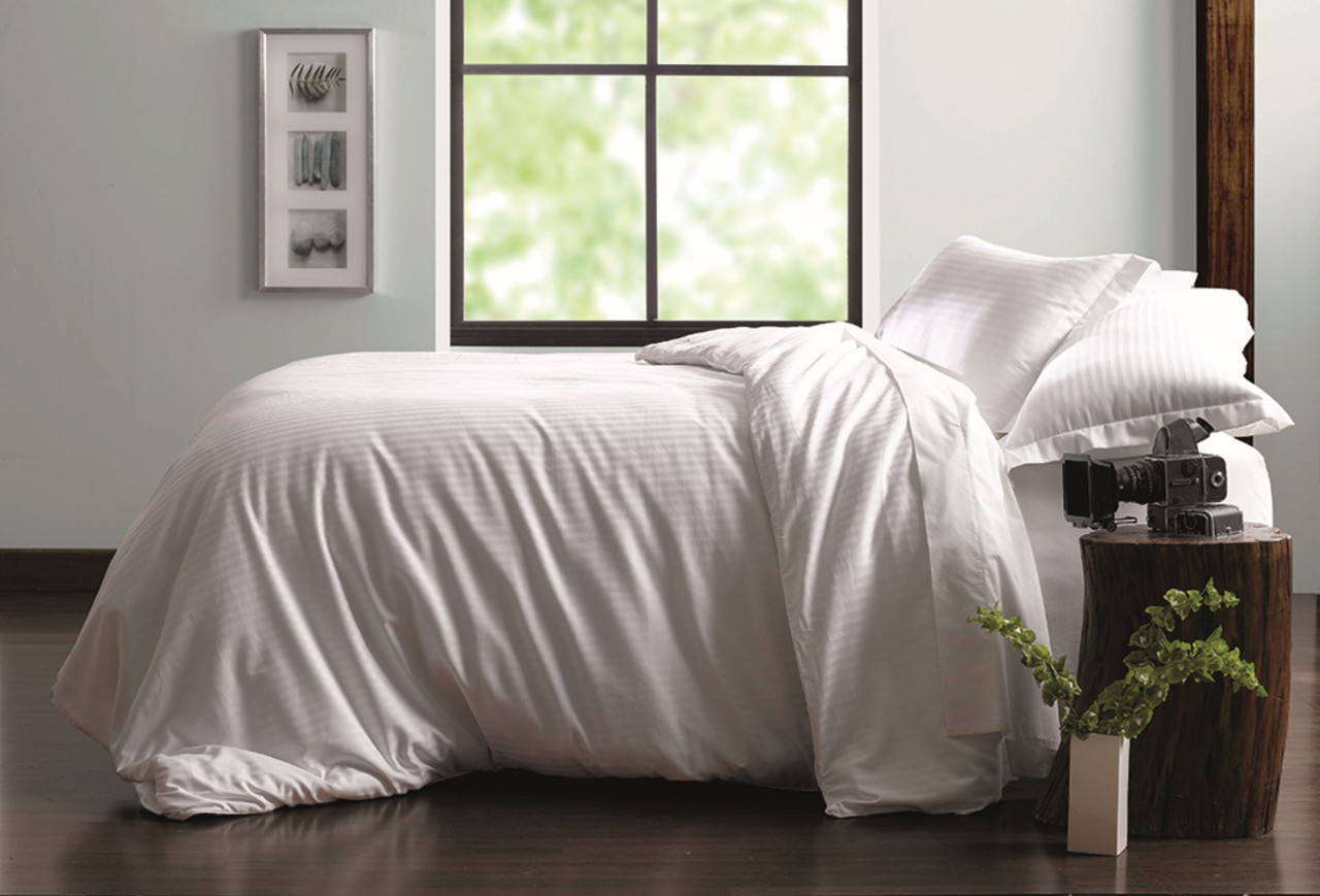 Martex Green White Stripe duvet cover. Representative supplier collection image; duvet cover only. Other bedding and pillow inserts not included.