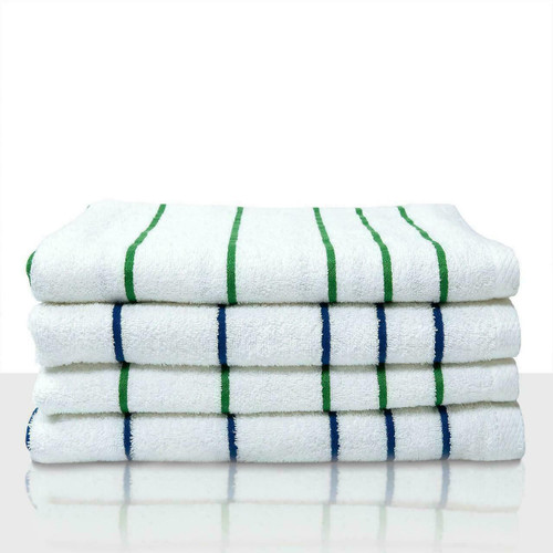 WestPoint Hospitality by Martex MARTEX or RESORT POOL TOWELS or 30X60 or 95percent COTTON or 5percent POLYESTER or WHITE W/ BLUE STRIPE or 3 DZ PER CASE