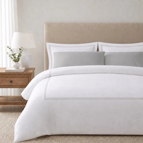 WestPoint Duvet Cover - Queen - Gryphon - Embroidery - Custom Order - White/Pearl Gray | Case of 4 | 1C27587