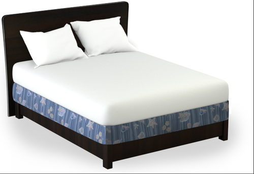 Representative Shells & Stripes Blue illustration. Box-spring wrap only; mattress, pillows, bedding and bed frame are excluded. Shared across sizes; see listing for size and case quantity.