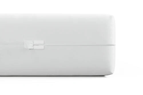 Elite zippered mattress encasement, three-quarter view showing the sealed zipper closure