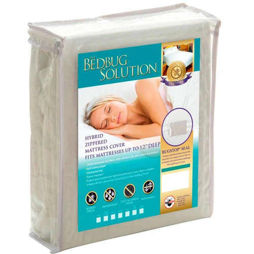 Hybrid zippered mattress encasement, stretches to fit 9 to 12 inch mattresses