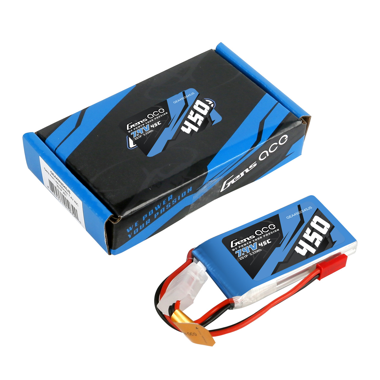Gens ace 450mAh 2S 45C 7.4V Lipo Battery Pack with JST-SYP Plug