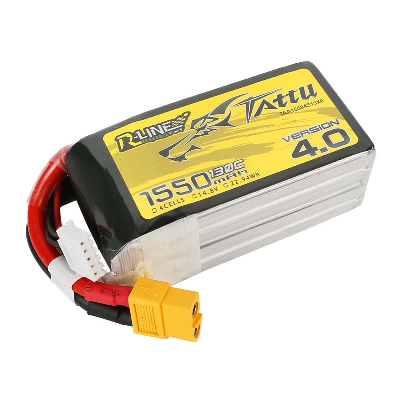 Tattu 1550mAh 4S 130C 14.8V R-Line Version 4.0 Lipo Battery Pack with XT60  Plug