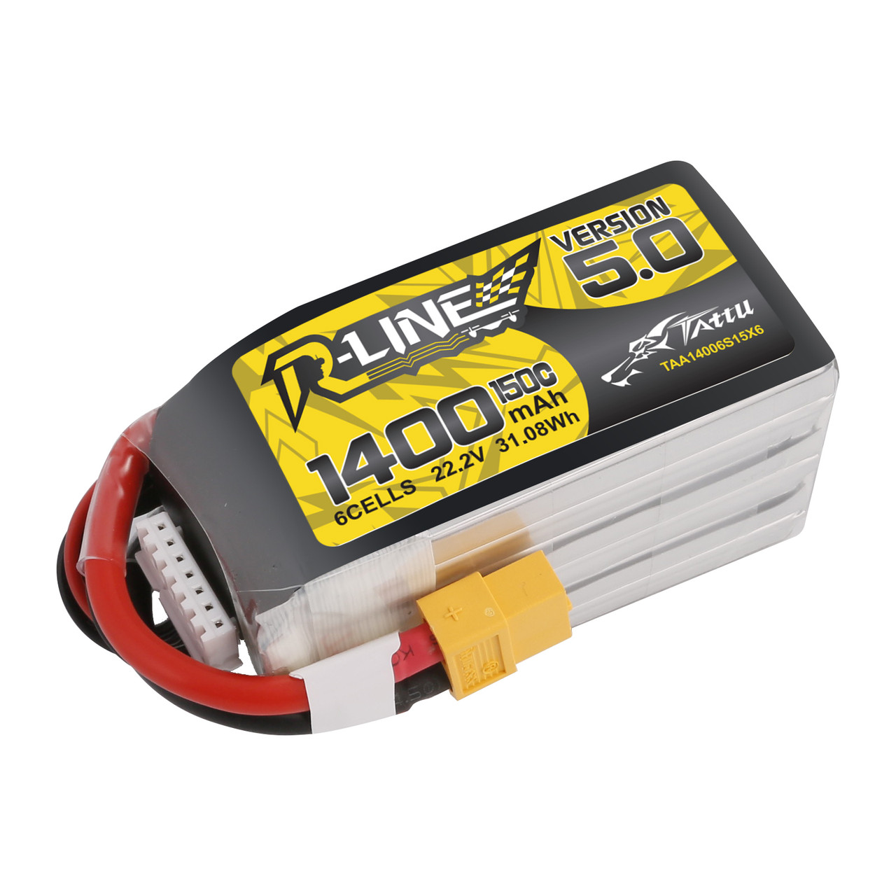 Tattu R-Line Version 5.0 1400mAh 6S 150C 22.2V Lipo Battery Pack with XT60  Plug